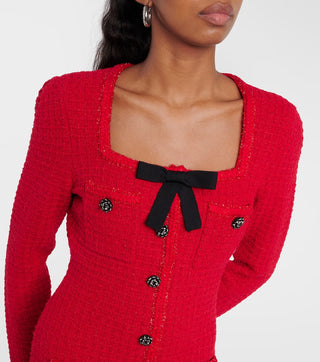 RED KNIT BOW ROUND NECK MINI DRESS