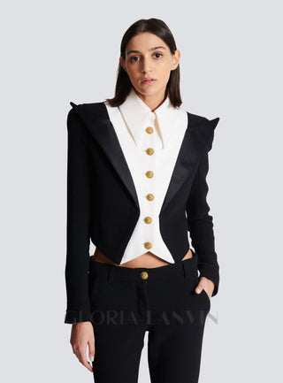 ELAINE CROPPED SIX-BUTTON CREPE JACKET