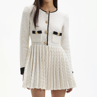 CREAM WEAVE KNIT MINI DRESS