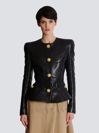 Lambskin leather peplum jacket