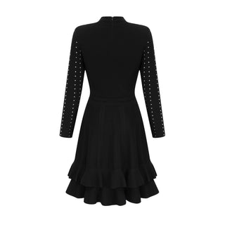 Fabienne black embellished ruffled knitted mini dress