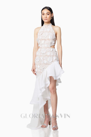 MADGE FLOWER EMBELLLISHED CUT OUT MAXI DRESS IN WHITE