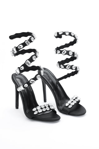 Laura Diamond Ankle Strap Stiletto Sandals - Black