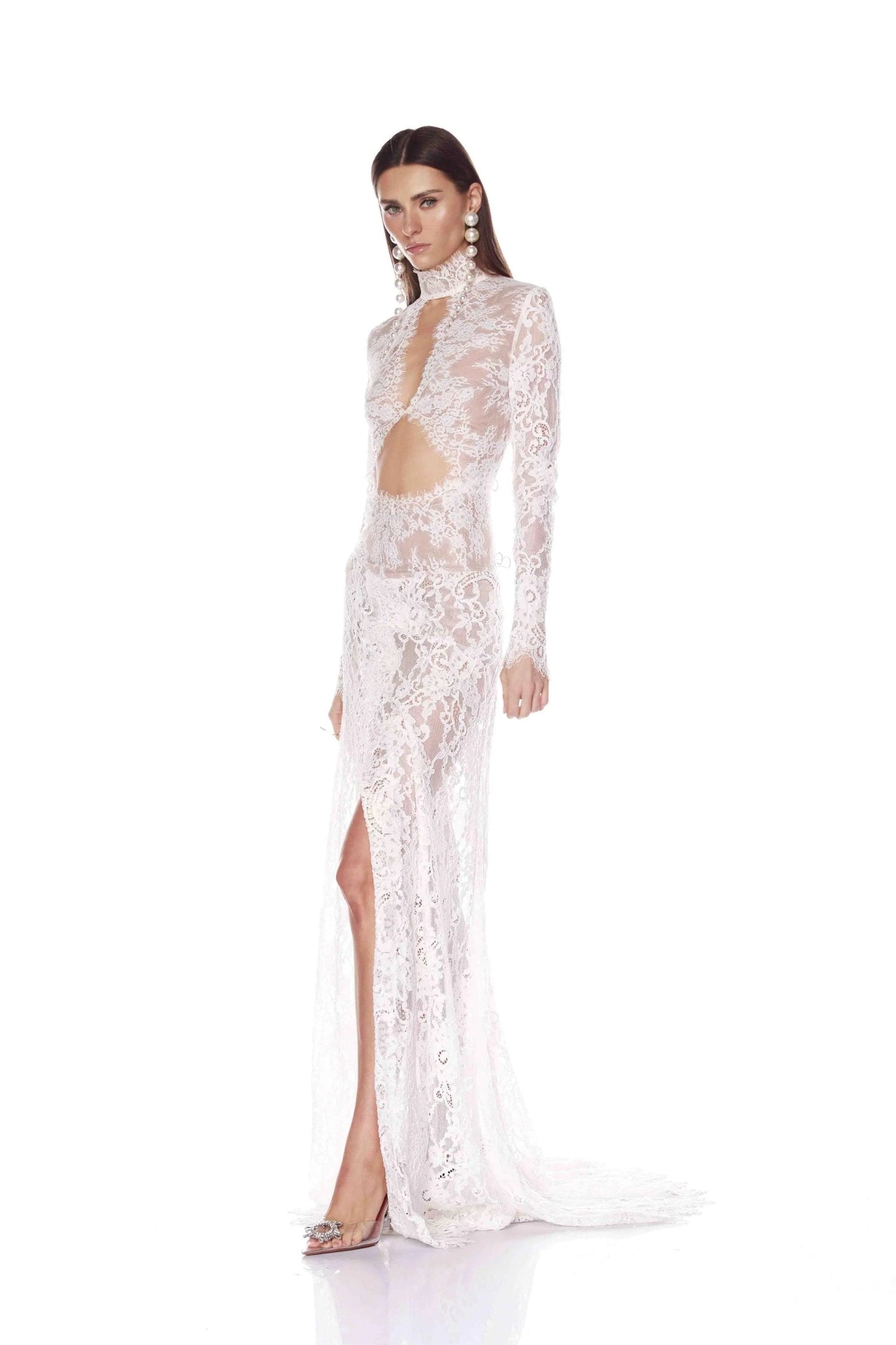 Juselius Maxikleid mit Spitzenausschnitt - Weiß