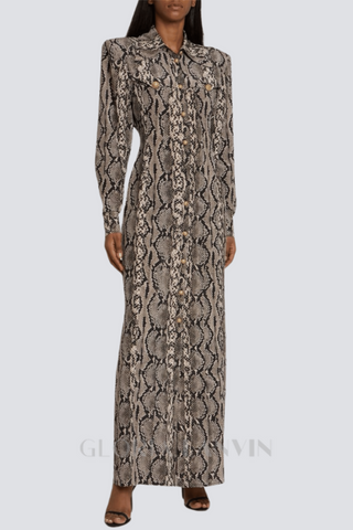 Filis Snake Print Maxi Shirt Dress