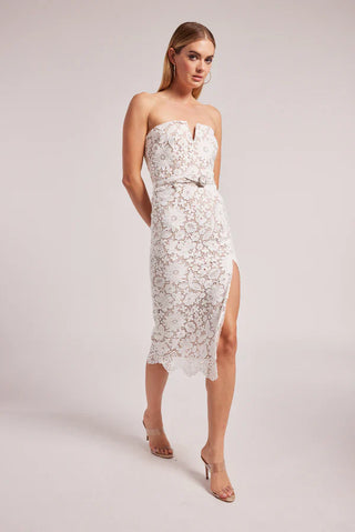 Milette v-neck Lace midi Dress in white