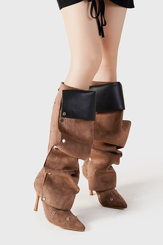 Isabela Appliqué Ruched  Knee-high boots - Brown