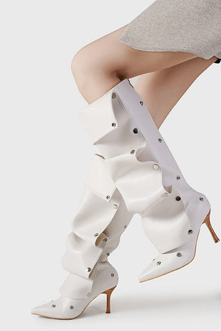 Isabela Appliqué Ruched  Knee-high boots - White