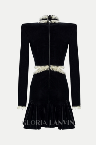 Ishika Bead-Embellished Velvet Cutout Mini Dress