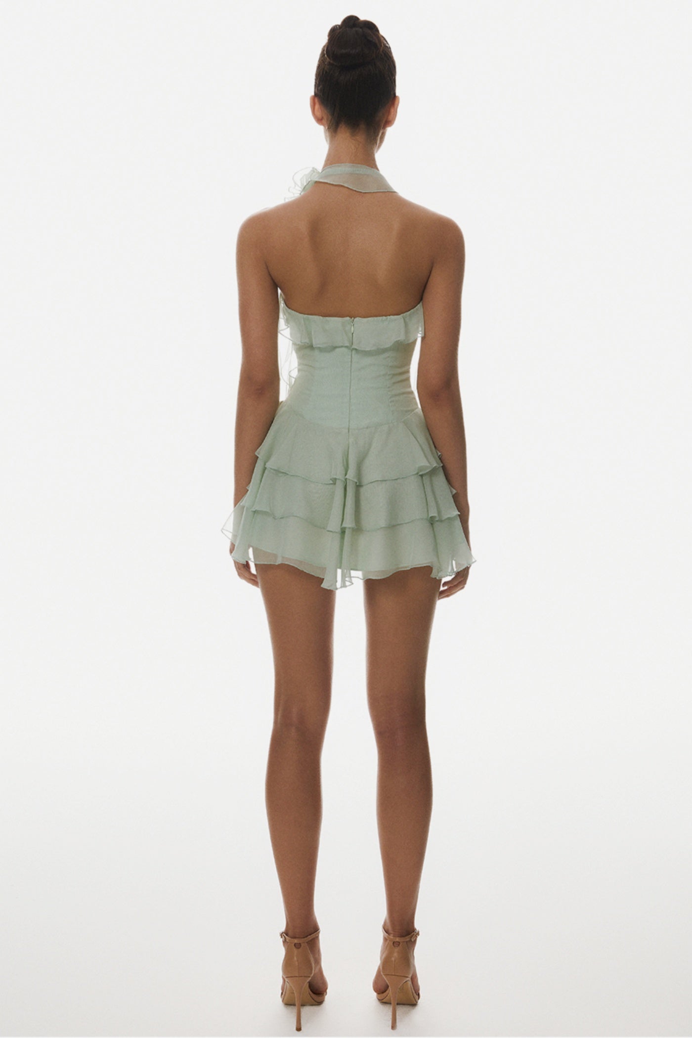 Kyrie Halter Floral Ruffle Mini Dress - Green