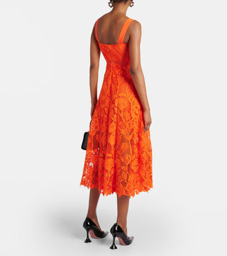 ORANGE LACE MIDI DRESS