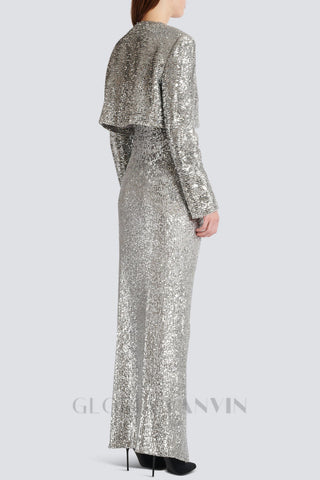 Sequin strap midi dress in silver