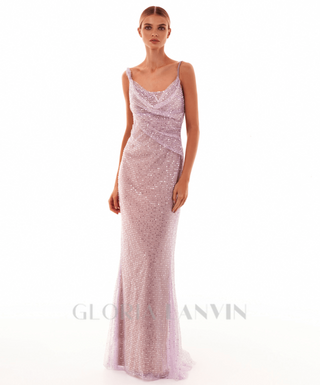 SEQUIN GLITTERING MAXI DRESS IN PALE PURPLE