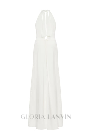 RACHEL WHITE HALTER SATIN BACK CUTOUT MAXI DRESS