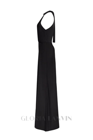 RACHEL BLACK HALTERNECK SATIN BACK CUTOUT MAXI DRESS