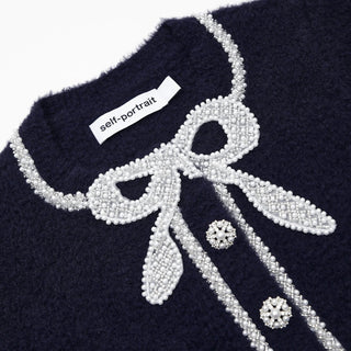 NAVY SOFT KNIT BOW CARDIGAN