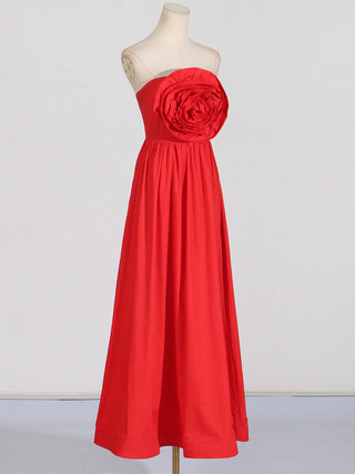 OFF-SHOULDER 3D FLOWER CHIFFON MAXI DRESS IN RED