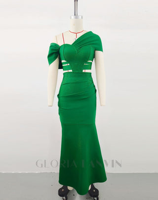 CHESNA GREEN HEART BANDAGE MAXI DRESS