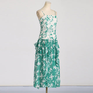 PRINT STRAPLESS CONTRAST MAXI DRESS IN GREEN