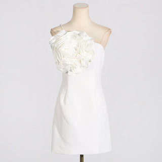 AMITY ONE-SHOULDER FLORAL-APPLIQUÉ MINI DRESS IN WHITE