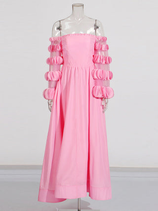 petals strapless tulle maxi dress in pink