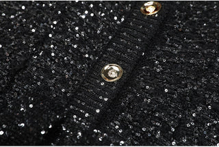 sequin knit v-neck cardigan in black