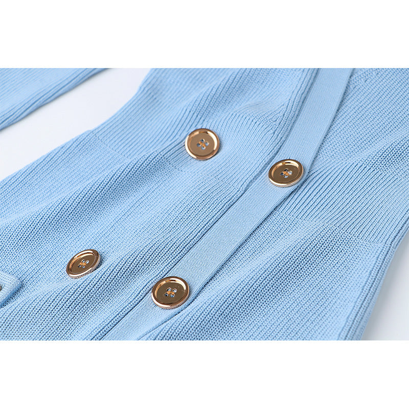 CAROLINE STRICK-MINIKLEID MIT METALLOHN IN BLAU