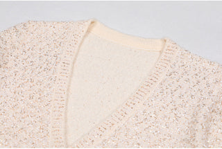 sequin knit v-neck cardigan in beige