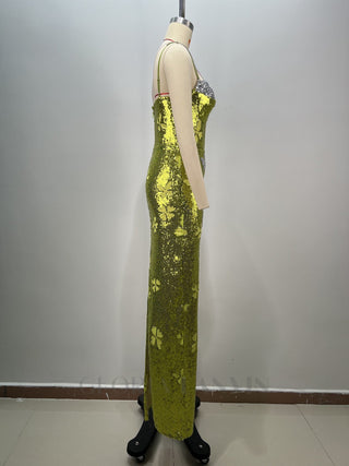 sequin Bow print bodycon maxi dress in green