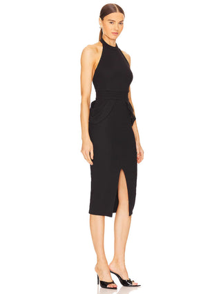 Rise Textured Halter Midi Dress in black