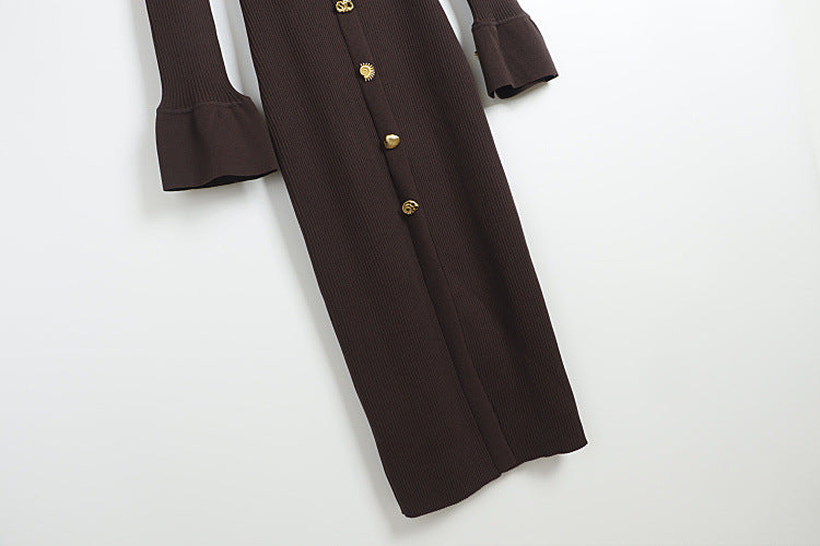 xaviera Contour V Neck Long Sleeve Knit Mini Dress