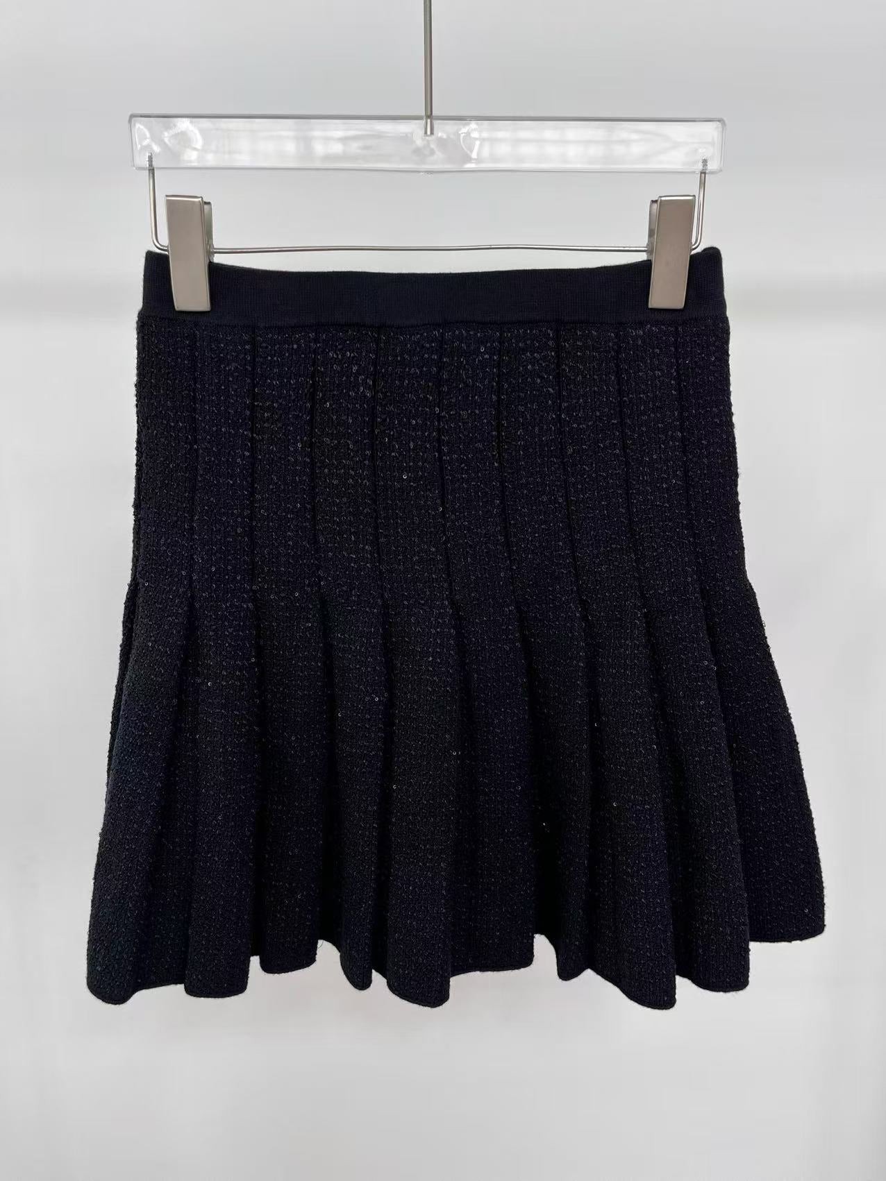 Jody Black Short Tweed Pleated Skirt
