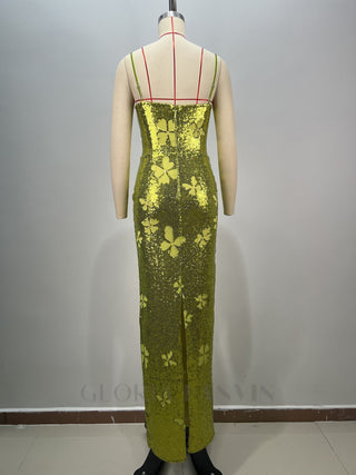 sequin Bow print bodycon maxi dress in green