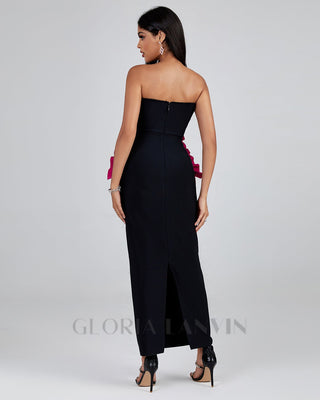 PLEATED ORNAMENTED BANDAGE MAXI DRESS IN BLACK