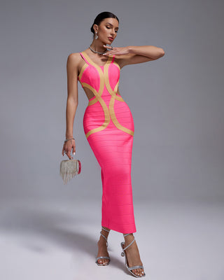 PEACH CUTOUT MAXI BANDAGE DRESS