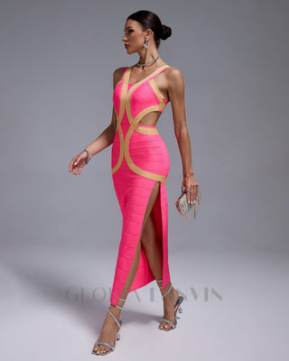 PEACH CUTOUT MAXI BANDAGE DRESS