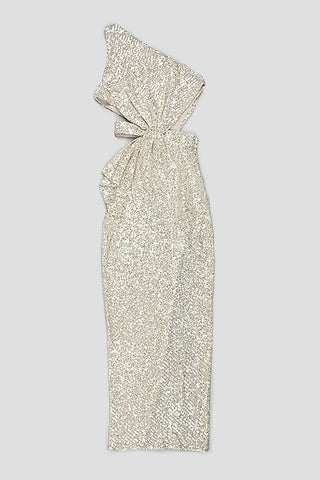 ONE-SHOULDER SEQUINS CUT OUT SPLIT MAXI DRESS