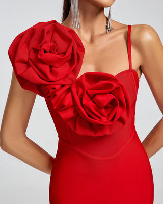 HUGE FLOWERS BANDAGE MIDI DRESS