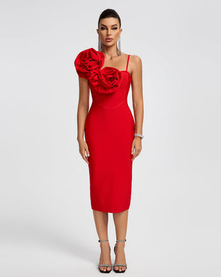 HUGE FLOWERS BANDAGE MIDI DRESS