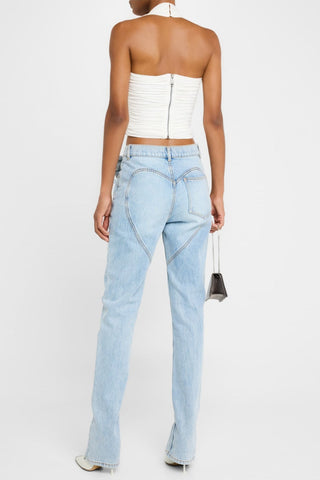 Quinta Floral Zip-Hem Skinny Jeans in pale blue