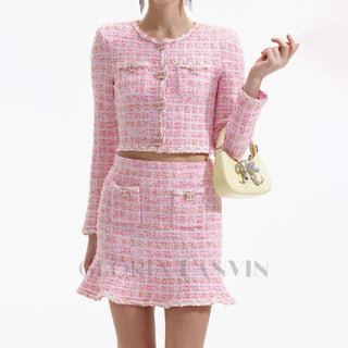 Pink Check Knit Skirt