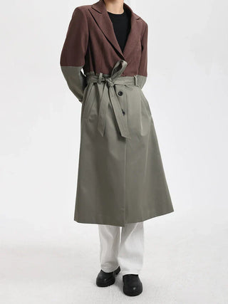 Belted Blazer Trench Coat in Brown Gray