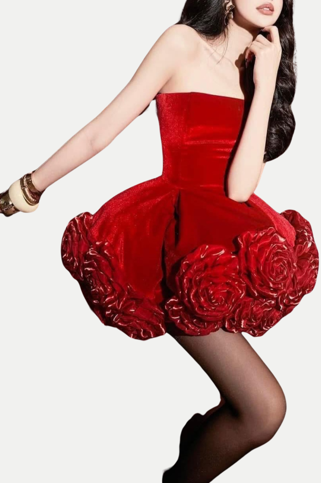 Robe mini bustier en velours rouge Sebast Flower
