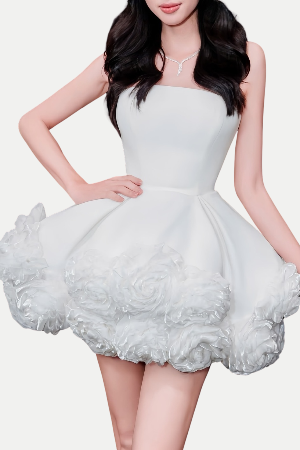Robe mini bustier en velours blanc Sebast Flower