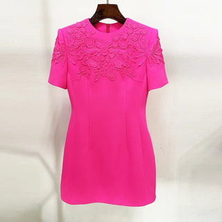 EMBROIDERED WAIST-TIGHTENING MINI DRESS IN PINK