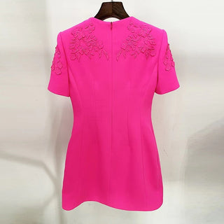 EMBROIDERED WAIST-TIGHTENING MINI DRESS IN PINK