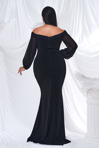 Elara Off Shoulder V-Neck Maxi Dress