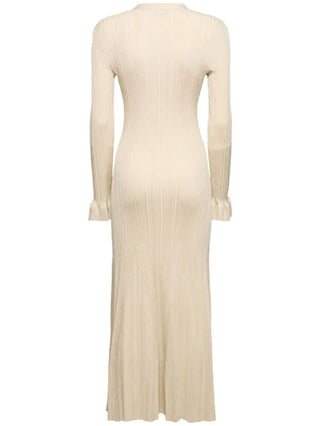 Ribbed viscose lamé midi dress in beige