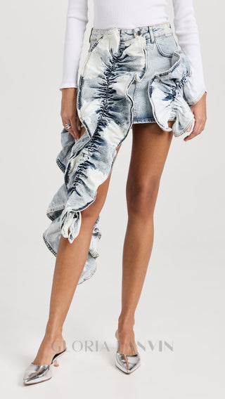 ERIN ACID WASH RUFFLE JEAN SKIRT