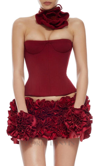 CLEGG RED CORSET FLOWER TWO-PIECE SET